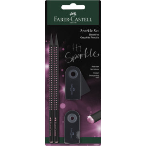 Dve Sparkle grafitne olovke sa rezačem i gumicom Faber-Castell Midnight rose