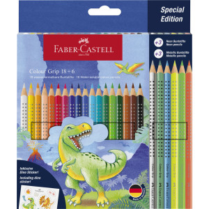 Drvene bojice Grip Dino + 6 Grip metalilic Faber-Castell 1/18