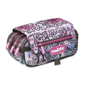 Pernica Carioca Pouch Comics sa 3 zipa plavo/roze