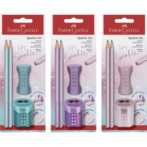 Dve Sparkle grafitne olovke sa gumicom i rezačem Faber-Castell metalik u poliblister pakovanju